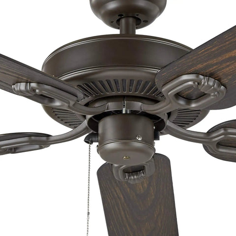 Close-up of 52 Inch Indoor Outdoor Ceiling Fan With Five Dark Walnut Blades And Oil Rubbed Bronze Finish showing motor detail.