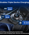 No Sweat Road Trip Ready Starlink Mini Dc Power Cable With Cigarette Lighter Adapter showing USB ports and wiring in car