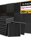 High Density Acoustic Foam Soundproofing Wedges For Walls And Studio, 12 pack black 1 inch thick, effective noise absorption