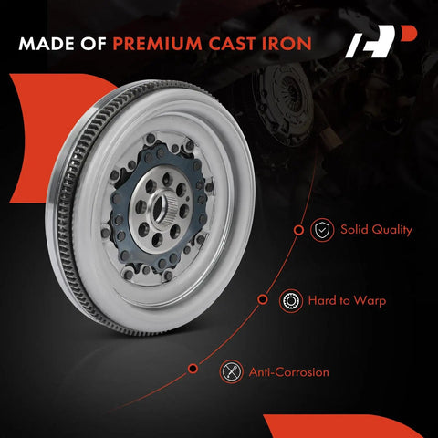 Heavy Duty Dual Mass Flywheel Plug And Play Swap Fits Audi A3 A3 Quattro And VW Jetta Cc Beetle Eos Gti 2 0L Engine Oem Replacement 06J10526 close-up view showing premium cast iron material.