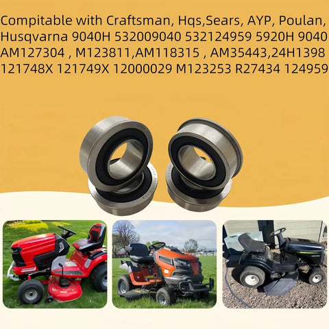 Beefed Up Front Wheel Flange Bearing Kit For Husqvarna Craftsman Murray Poulan AYP showing bearings and compatible mowers