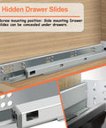 Four Pair 9 Inch Undermount Soft Close Drawer Slides With Full Extension And Rear Bracket Hardware Premium Steel Build for concealed under-drawer installation.