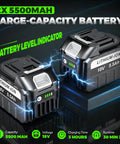 Heavy Duty Cordless Impact Wrench 1 Inch Drive Brushless Motor Provides 3000Nm Ultra High Torque And Powerful 3800 Ipms Rpm For Effortless Lug Nut Removal On Car Tires Comes With Auxiliary Handle And Two 5.5Ah Batteries large-capacity lithium-ion battery pack with 5500mAh capacity and battery level indicator.