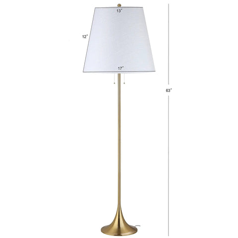 63 Inch Brass Gold Modern Glam LED Floor Lamp With White Linen Empire Shade, Pull Chain, UL Listed, LED Bulb Included