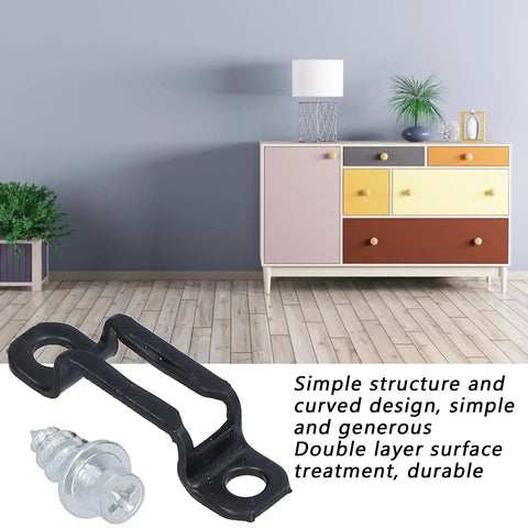 Rock Solid 2 In 1 Concealed Cabinet Connectors And Invisible Screw Fasteners Cold Rolled Steel Slide Buckles displayed next to modern cabinet.