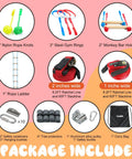 Package contents of 60ft Slackline Obstacle Course For Kids With 8 Accessories, Tree Protector And Carry Bag, Outdoor Adventure Kit