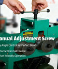 110V Electric Pipe Bender Machine For Round And Square Steel Tubing 2HP Metal Rolling Tool With 17 Dies, showing manual adjustment screw for precise control.