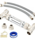 Frutlait 304 stainless steel sensor valve kit for hot/cold mixing, with 2×12-in braided hoses and bypass valve