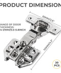 Soft Close Cabinet Door Hinges 20 Pack Concealed Stainless Steel Hinges for Frameless Cupboards, product dimensions shown