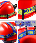 Heavy Duty Helmet Light Clips for Hard Hats and Safety Caps 50 Pack Narrow Edge Headlamp Mounts on red helmet