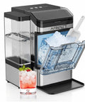 Upgrade Your Kitchen Vibe With This Portable Countertop Nugget Ice Maker Cranking Out ThirtyEight Pounds Fast Of Chewable Soft Ice And HassleFree Self Cleaning For Bars And Weekend Hangouts, showcasing ice being dispensed.