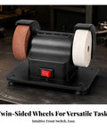 Rock Solid Mini Bench Grinder With Dual Sharpening Wheels Sturdy Benchtop Polishing Station For Garage Crews High Power Copper Motor with twin-sided wheels.