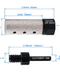 Diamond-coated finger bit, 20mm diameter, DKITDBIT, front view shows 5/8-11 thread to 3/8 hex adapter