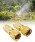 2 Pack Brass And Aluminum Alloy Garden Hose Connectors With Quick Coupling Fit Nozzles For Mist Cooling System Versatile Watering Tools Sturdy Metal Build For Daily Outdoor Use, shown with misting garden setup