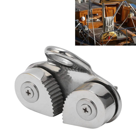 Beefy Cam Cleat For 5-15mm Rope, 316 Stainless Steel Boat Kayak Cleat With Fairlead Ring, rugged marine fastener, close-up view