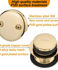 Straight Up Premium Bathtub Drain Kit With Golden Overflow Tube Assembly Touch Toe Stopper Corrosion Resistant Faceplate top view