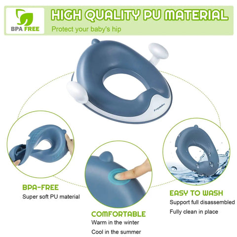 Toddler Potty Trainer Seat With Thick Cushion And Secure Side Grips Includes An Anti Splash Barrier Built From Skin Friendly Eco Fabrics For A Smooth Easy Peasy Bathroom Win Kids Will Dig And Moms Will Trust Daily