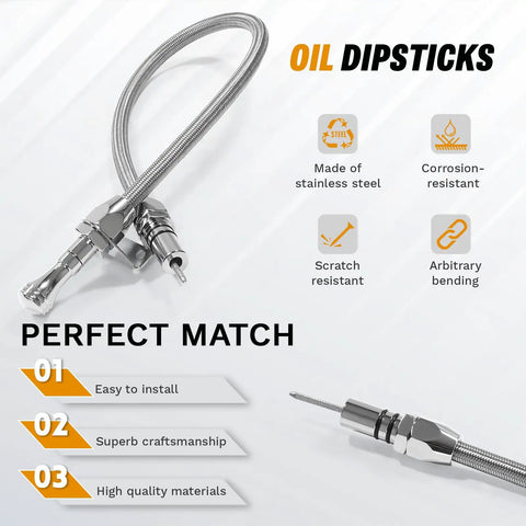 Firewall Mounted Transmission Dipstick For TH350 And TH400 With Stainless Braided Hose Heavy Duty Alloy Construction Easy Install GM Chevy
