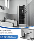 Heavy Duty Frameless Shower Door Hinges For Tempered Glass Doors Pro Grade Steel Pivot Pin with installation in a modern bathroom setting.