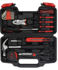 39 Piece Home Tool Kit With Portable Storage Box including hammer, pliers, screwdriver bits, hex keys, tape measure, utility knife, scissors.