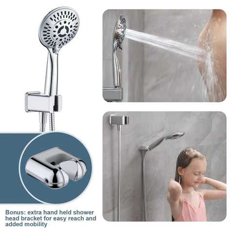 Rainfall And Handheld Shower System With Dope Spa Vibe Temperature Balanced Valve in use, wall-mounted with chrome finish