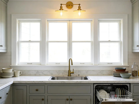 Kitchen with Two Light Wall Sconce With Antique Finish Bathroom Vanity Light Switch Included and Dual 7.87 Inch Flat Metal Lampshades