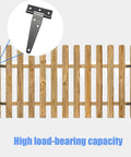 Wooden fence with a close-up of 12 Pack 4 Inch T Strap Hinges Black For Shed Barn Gates And Fences, highlighting rustproof tee hinges.