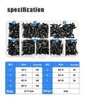 500 Pieces M3 Wood Screws Pan Round Head Black Self Tapping For Wood And Plastic Durable Black Carbon Steel in organizer box
