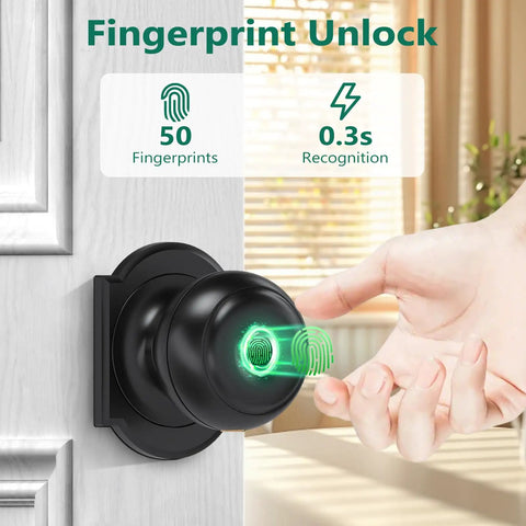 Keyless Entry Fingerprint Door Lock With App Control, biometric smart door knob on door with fingerprint recognition display