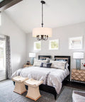 Gold 6 Light Modern Sputnik Chandelier Brushed Brass Semi Flush Mount in a modern bedroom setting.
