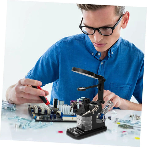 Rechargeable LED Work Light With Magnifier And Stand And Secure Clamp for electronics repair, mechanics soldering, welding craft projects.