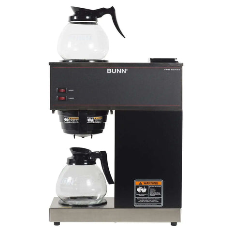 12-Cup Pourover Commercial Coffee Brewer With Upper And Lower Warmers And Two Glass Decanters, Black And Stainless Finish
