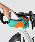Ride Ready Must Have High Capacity Bike Handlebar Bag With Quick Release Front Bag, 2.5L size, attached to bike with phone pocket