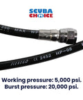 Image of Kevlar Fiber High Pressure Hose for SPG and First Stage Gauge 33 Inch Black 5000 PSI Working Pressure 20000 PSI Burst Strength.