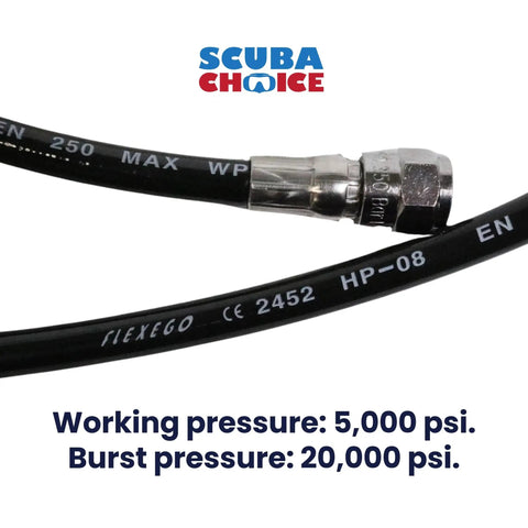 Image of Kevlar Fiber High Pressure Hose for SPG and First Stage Gauge 33 Inch Black 5000 PSI Working Pressure 20000 PSI Burst Strength.