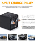 Heavy Duty 12 Volt Relay Switch 2 Pack 200 Amp SPST 4 Terminal Split Charge Starter Relay Built Tough Nylon Housing close up view.