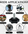 Slick Black Star Hand Knobs 4 Pack Featuring 1/4 20 Thread Solid Build Cabinet Hardware For Furniture Drawers No Fuss Easy Install To Level Up Your Cabinetry Today, shown with various applications.