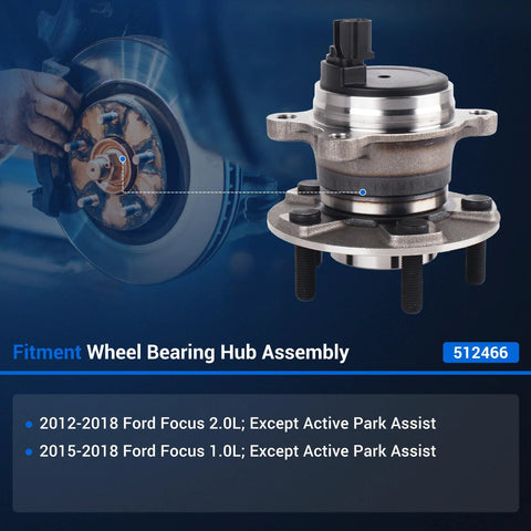 Rear Wheel Bearing Hub Assembly For Ford Focus 2012 Through 2018 5 Lug ABS Direct Fit Replacement Without Active Park Assist Bolt On Hub Replaces VKBA6789