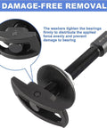 Close-up of Rear Axle Bearing Removal Tool Kit With Slide Hammer And Adapters, showing tightening mechanism and damage-free removal feature.