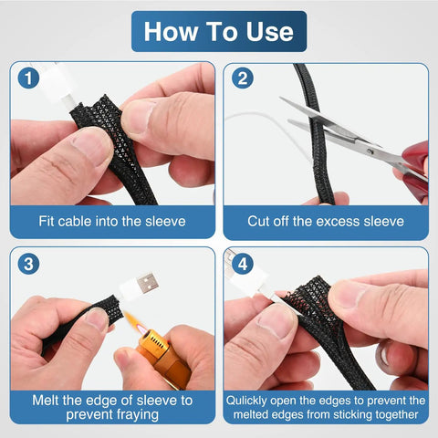 Step-by-step guide using 10ft Braided Cable Sleeve for DIY Cable Management One Quarter Inch Diameter Split Self Wrapping