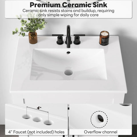 Kick Your Routine Up A Notch With This Slick 24 Inch Bathroom Vanity Featuring An Integrated Sink Sleek U Drawer Double Doors And Durable FSC Certified Wood