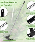 2 In 1 Garden Hoe And Cultivator Weeding Rake With Long Handle shown with premium stainless steel finish and details