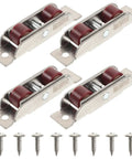 Four Piece Double Flat Wheel Sliding Window Rollers And Wardrobe Slider Pulleys Crafted From Premium Stainless Steel showing dual rollers and screws.