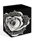 PU Leather Pen Holder Desk Organizer Pencil Cup For Office Supplies with Rose Floral Design on black background