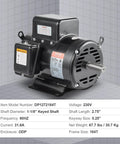 Heavy Duty 7.5 Hp Air Compressor Electric Motor 230V Single Phase 3450 RPM Rock Solid 184T Frame With Reversible Keyed Shaft, side view with details.