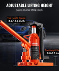 VEVOR orange hydraulic floor jack with toe and top lift; toe height 0.8–5.3 in, top height 8.9–13.4 in