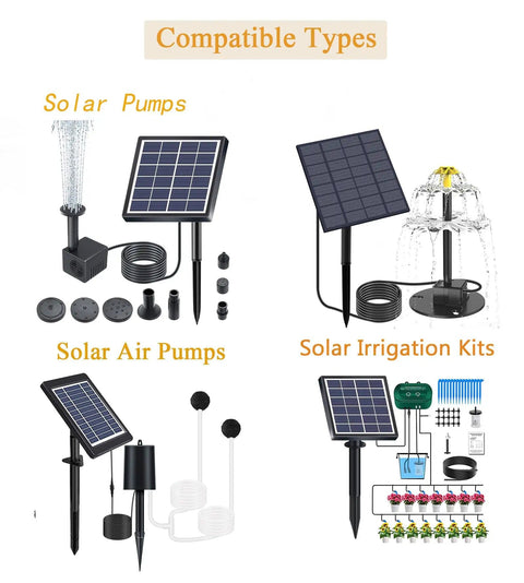 Compatible solar pumps, solar air pumps, and irrigation kits with 10 Feet Solar Extension Cable For Water Pumps And Air Pumps Two Pack.