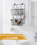 Four Pack Large Grid Wall Baskets With S Hooks For Garage Or Display Shelves Heavy Duty Black Metal Gridwall Organizer in bathroom