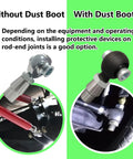 Heavy-Duty Three Quarter Inch Heim Joint Dust Boots 4-Pack Rod End Rubber Covers For Replacements And Repairs Durable Dust Seals To Block Dirt Mud Sand And Water. without and with dust boot on rod ends