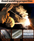 Person using versatile E6013 3/32 inch carbon steel welding rods, 1 pound stick electrodes for AC DC in welding process.